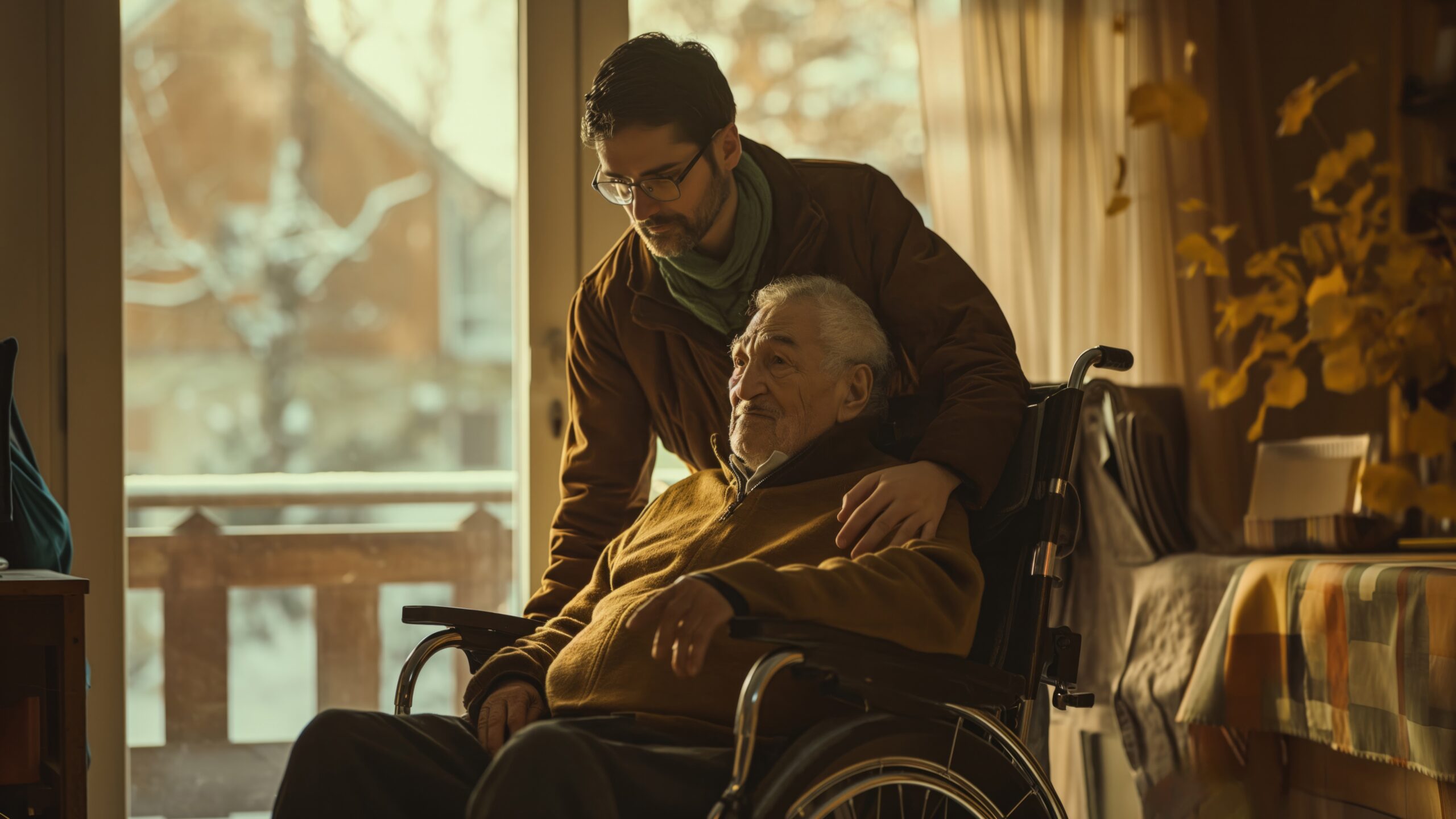 good young man helping old man in Morocco