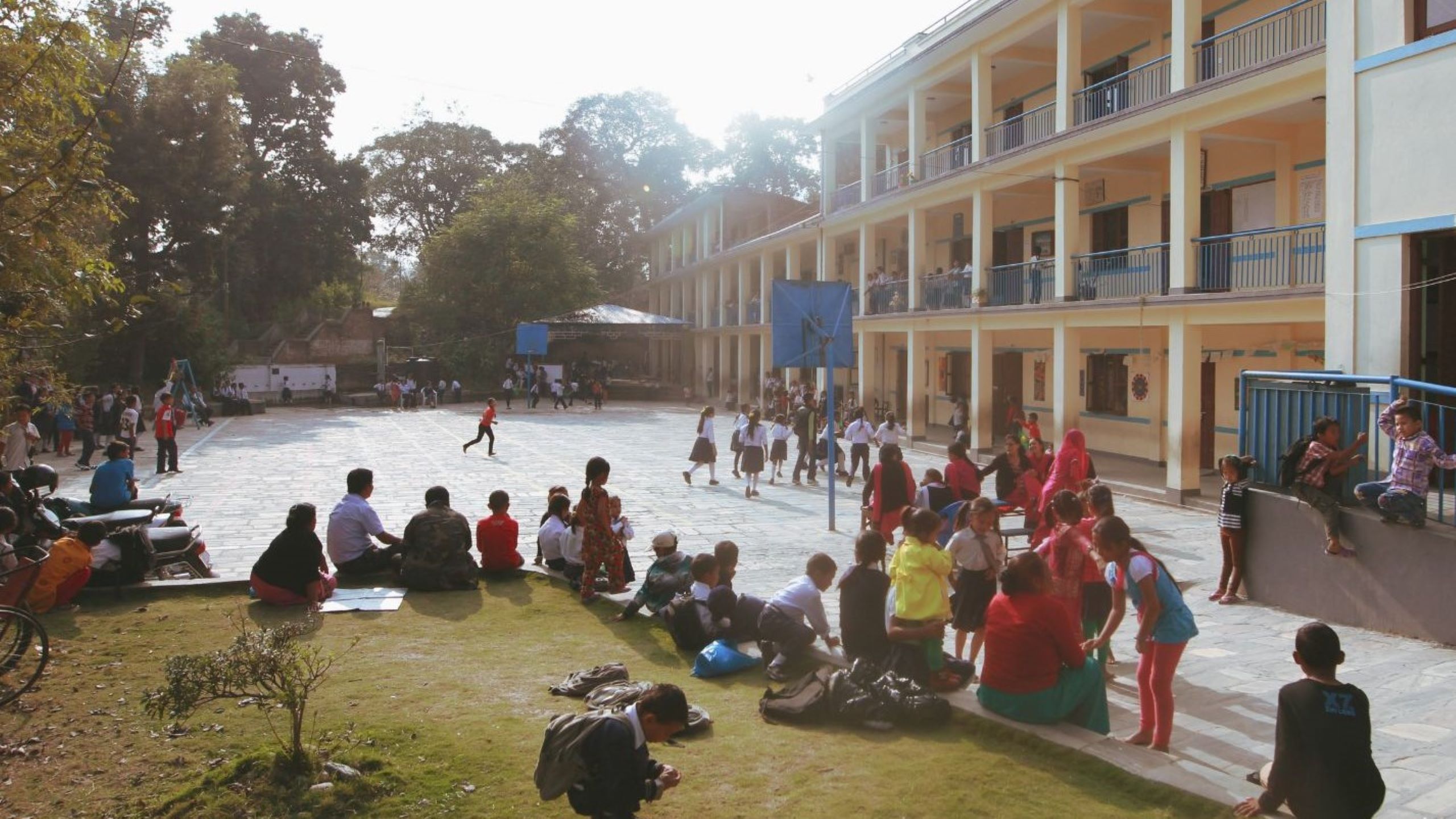 Students in supervised school courtyard during break time school break students safety policy midday
