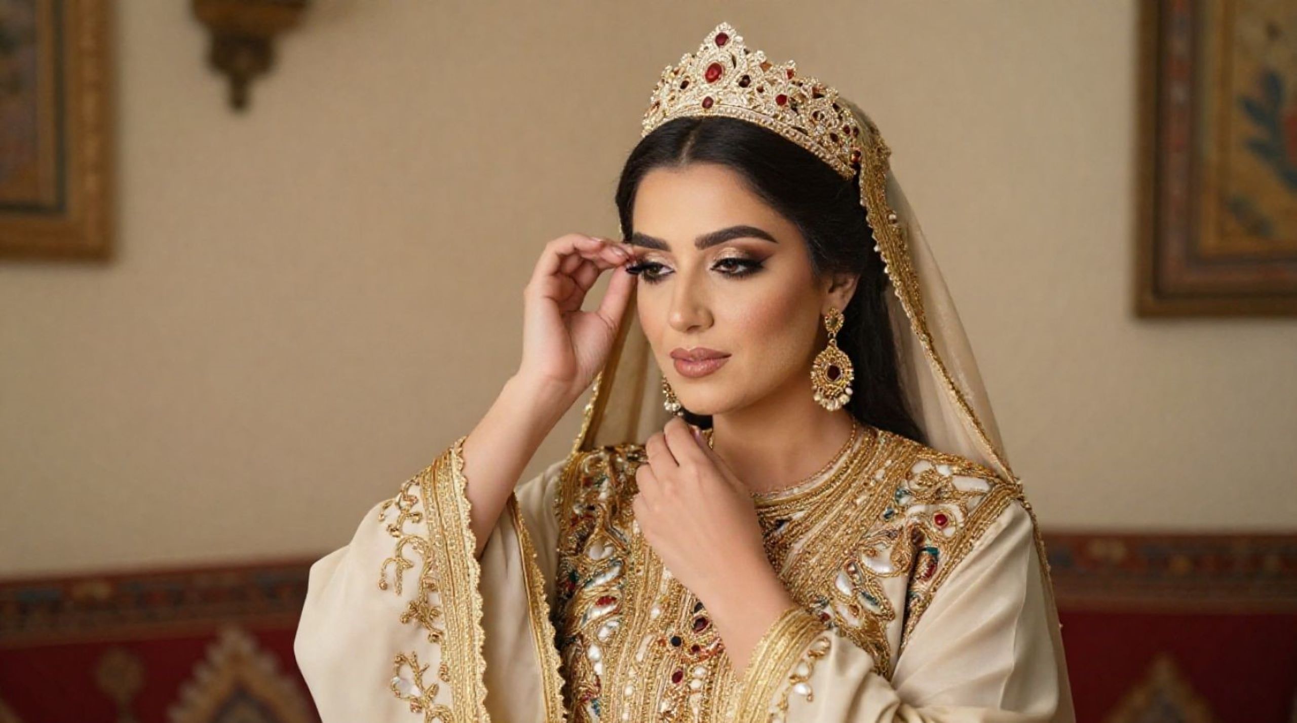 Moroccan wedding fashion featuring traditional bridal takchita with sustainable elegant design