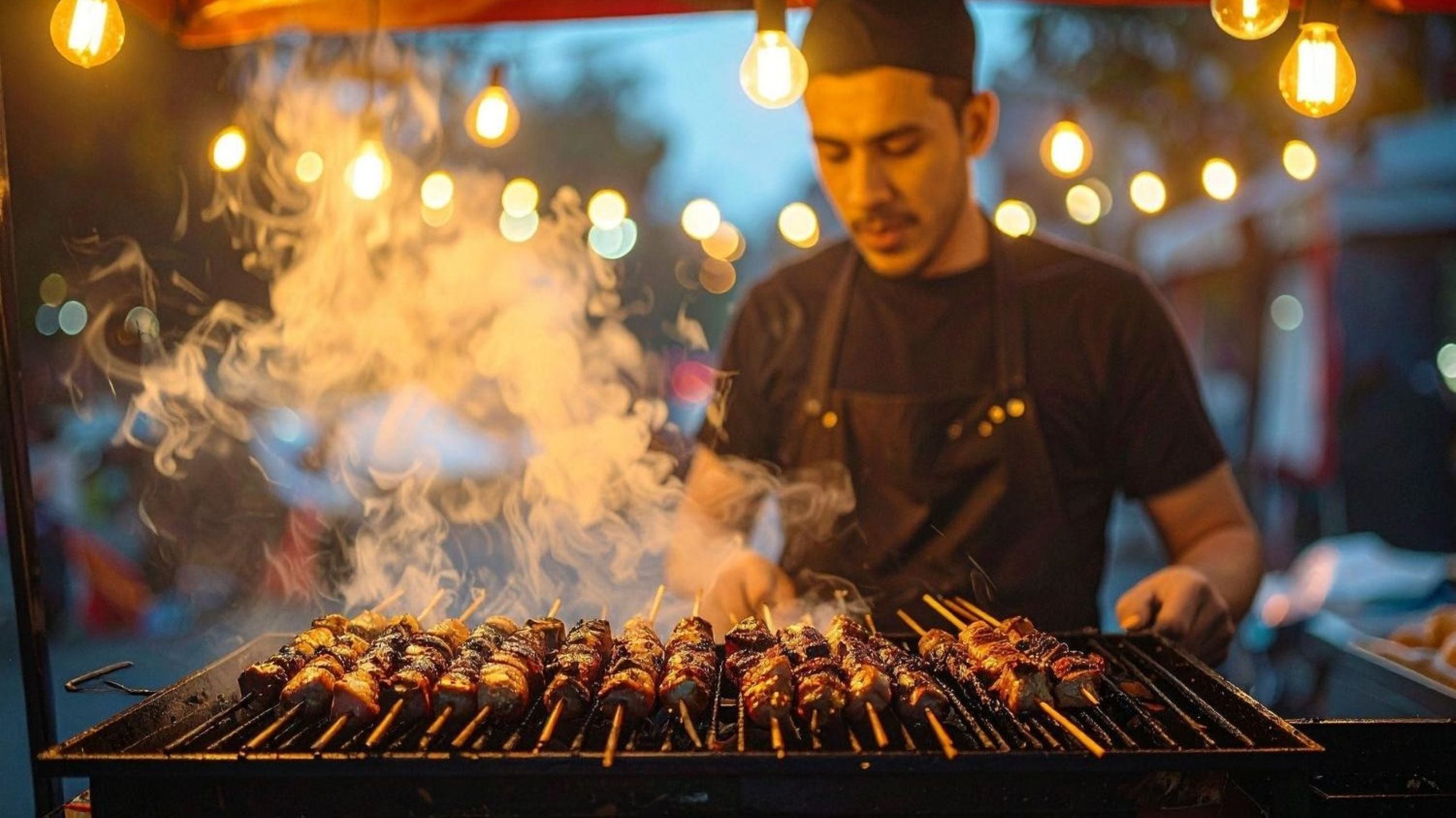 Moroccan street food vendor preparing traditional local favorites in authentic market setting