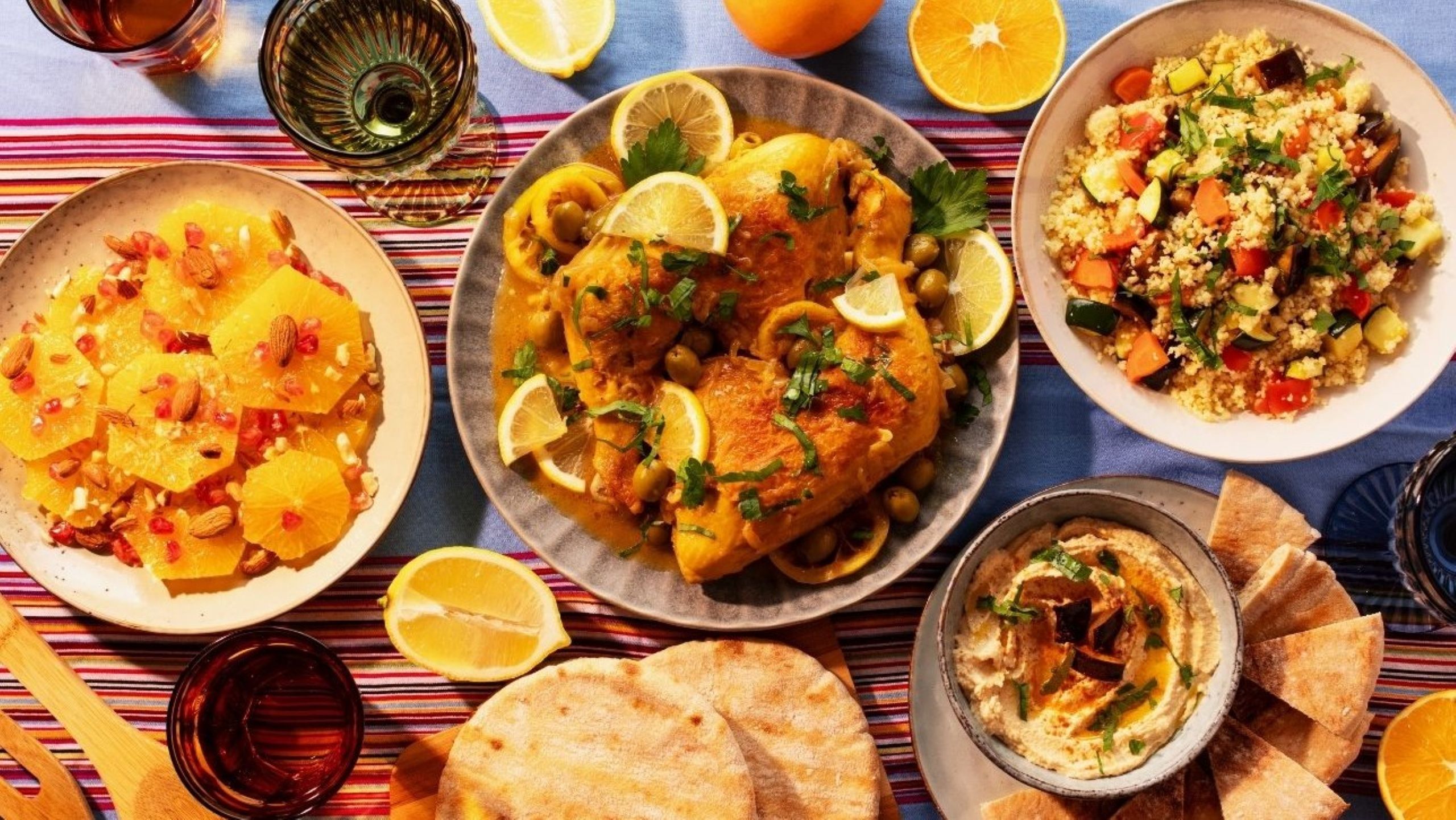Healthy Ramadan nutrition iftar meal with dates, harira soup, and traditional Moroccan dishes