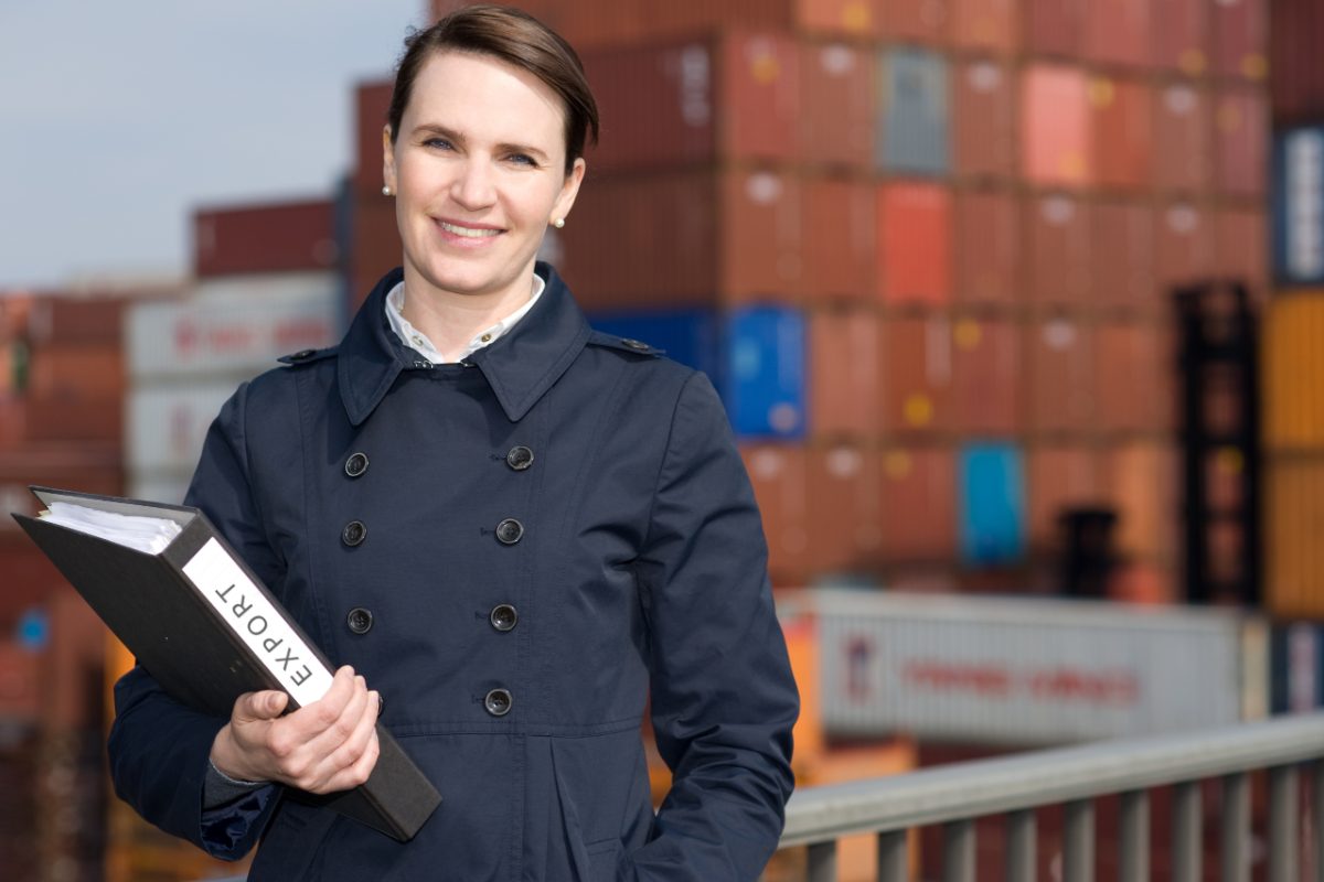 A businesswoman reviews export documents at the Tangier Med port complex, Morocco's leading trade hub